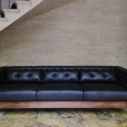 Marconi 3-Seater Tufted Leather Sofa Bello Black By Gianfranco Frattini