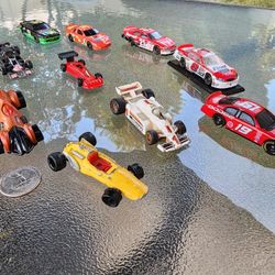 Racincar Formula 1 Cars Lot Of 10 cars One 1952 Snoopy Yellow Car Preloved Condition