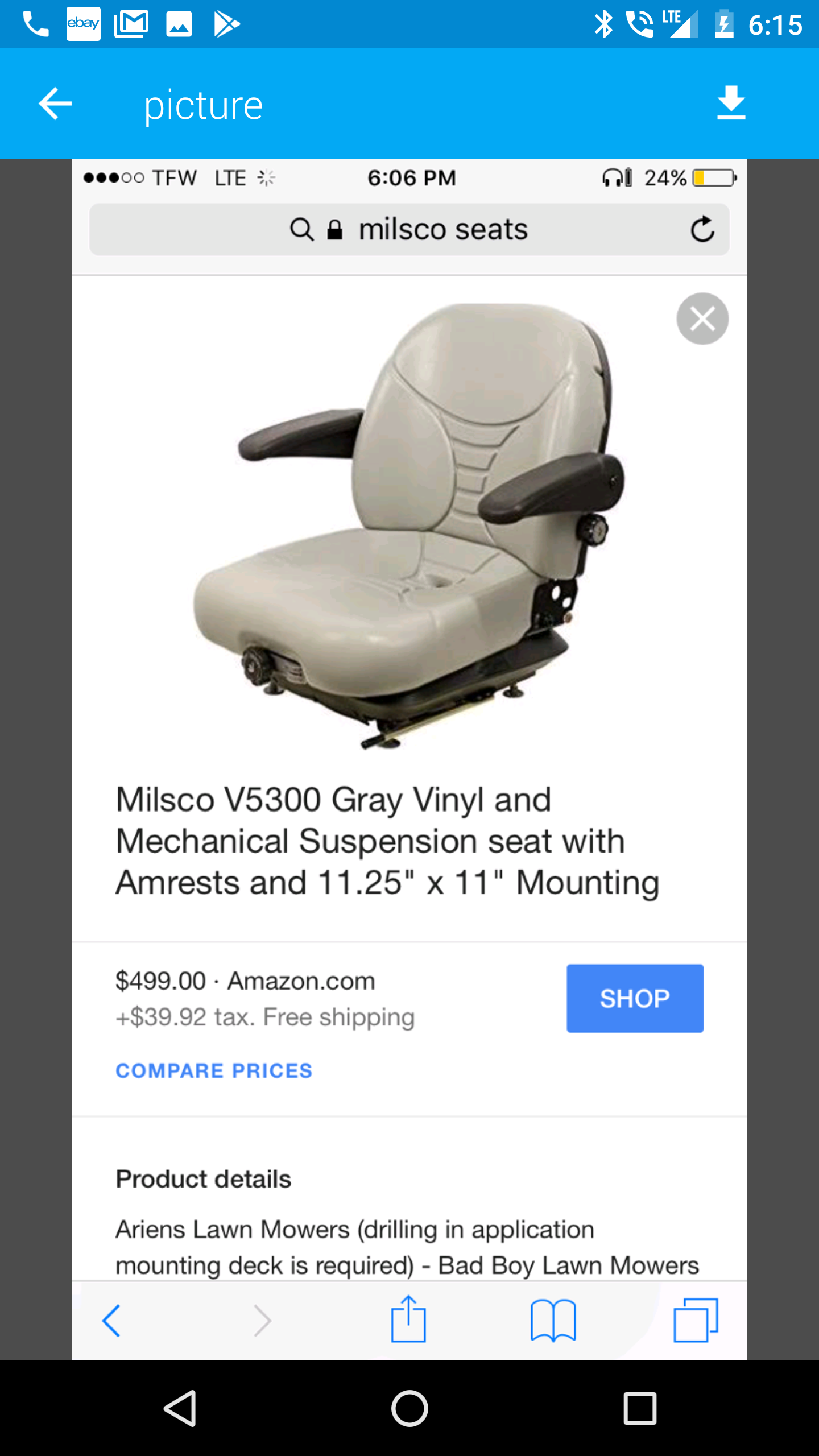 Milsco V5300 Vinyl And Mechanical Suspension Seat