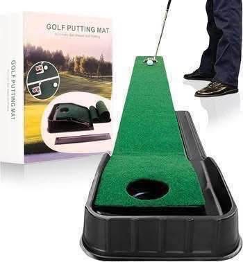 New Golf Putting Mat With Auto-Ball Return & Behind-The-Hole Collector - Indoor Outdoor Practice Mat