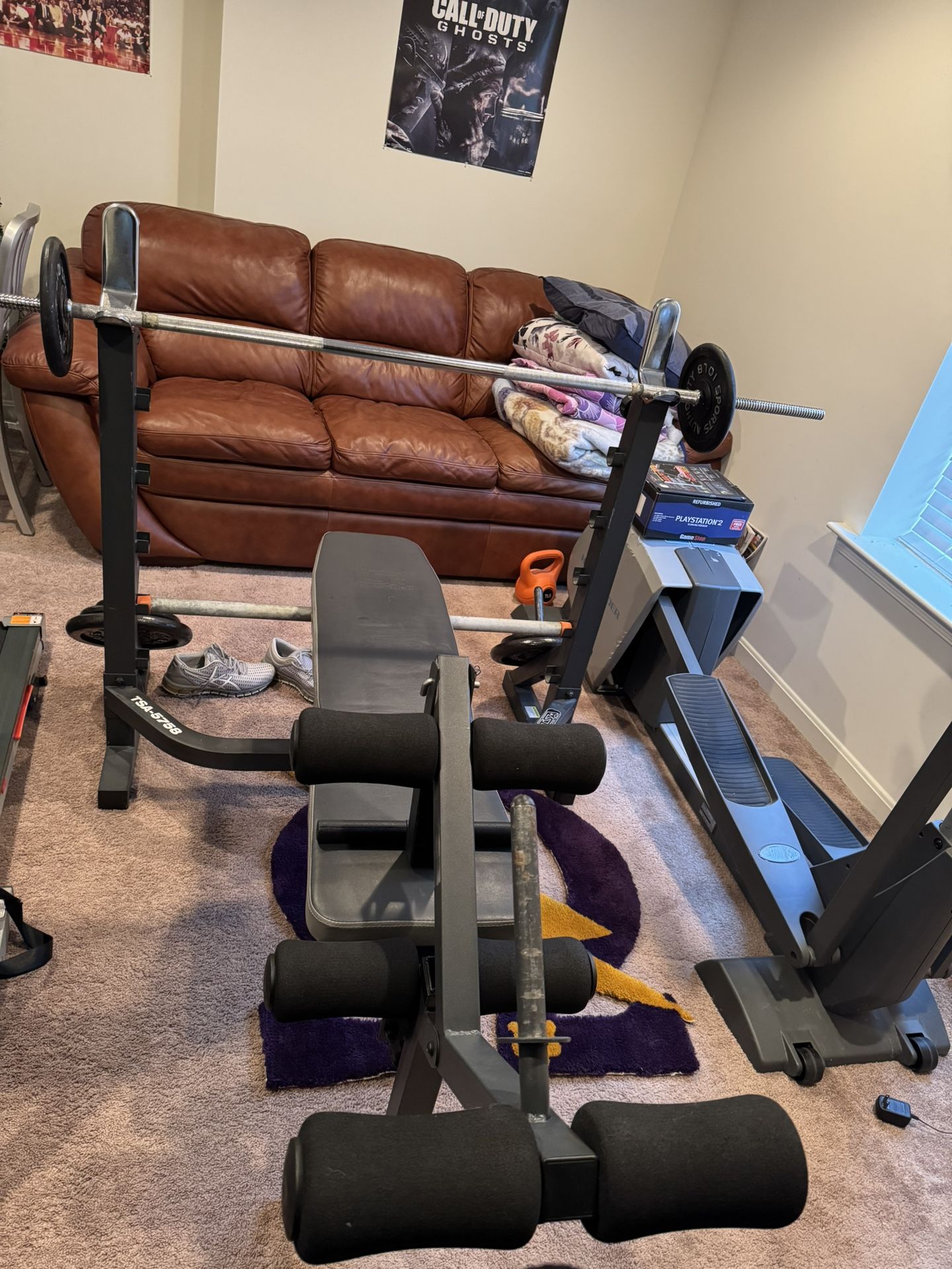 TSA Bench Press W/ Weights, Bar and Dumbbell Set