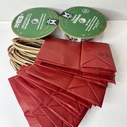 21 Brand New Red Gift Bags + 4 Christmas Ribbon Rolls Wired Edge Holiday Lot
