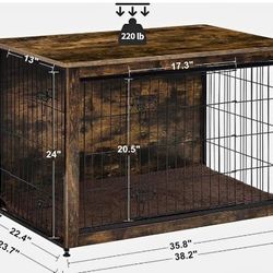 Pet Crate Furniture with Cushion, Wooden Kennel Table with Double Doors, Indoor