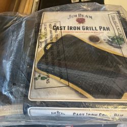 New Jim Beam Cast Iron Grill Pan And Wood Trivet