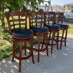 Set of 4 Light Cherry 29 inch Swivel Counter Stool, Solid Wood, Faux Leather