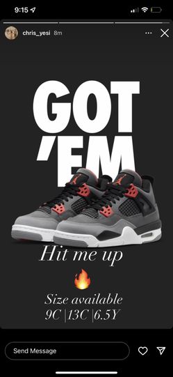 Jordan 4 Infrared 9C, 13C, 6.5Y