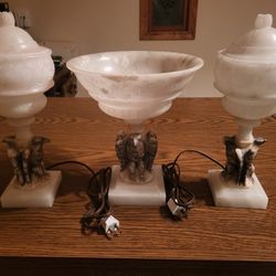 1920s Alabaster Eagle Table Set