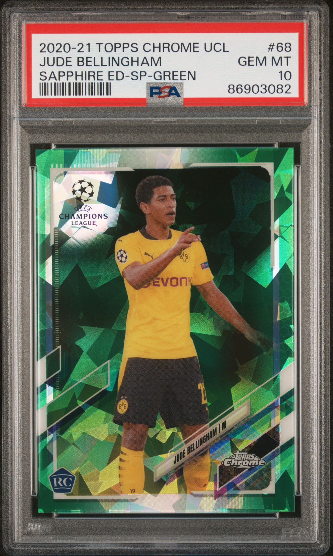 2020 Topps Chrome UCL Jude Bellingham Sapphire Green #68 PSA 10
