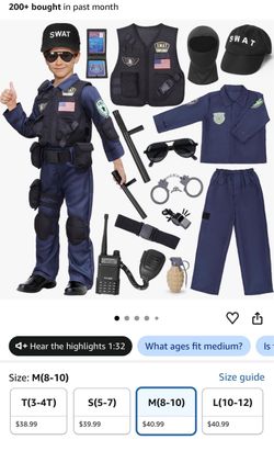 NEW! 15 piece Kids SWAT Police Costume Set