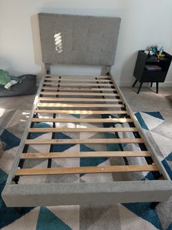 Twin Upholstered Bed Frame with Headboard (cracked leg )