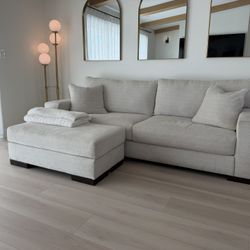 Living Spaces White Couch With Ottoman