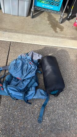 Blue Hiking Backpack with Sleeping Bag