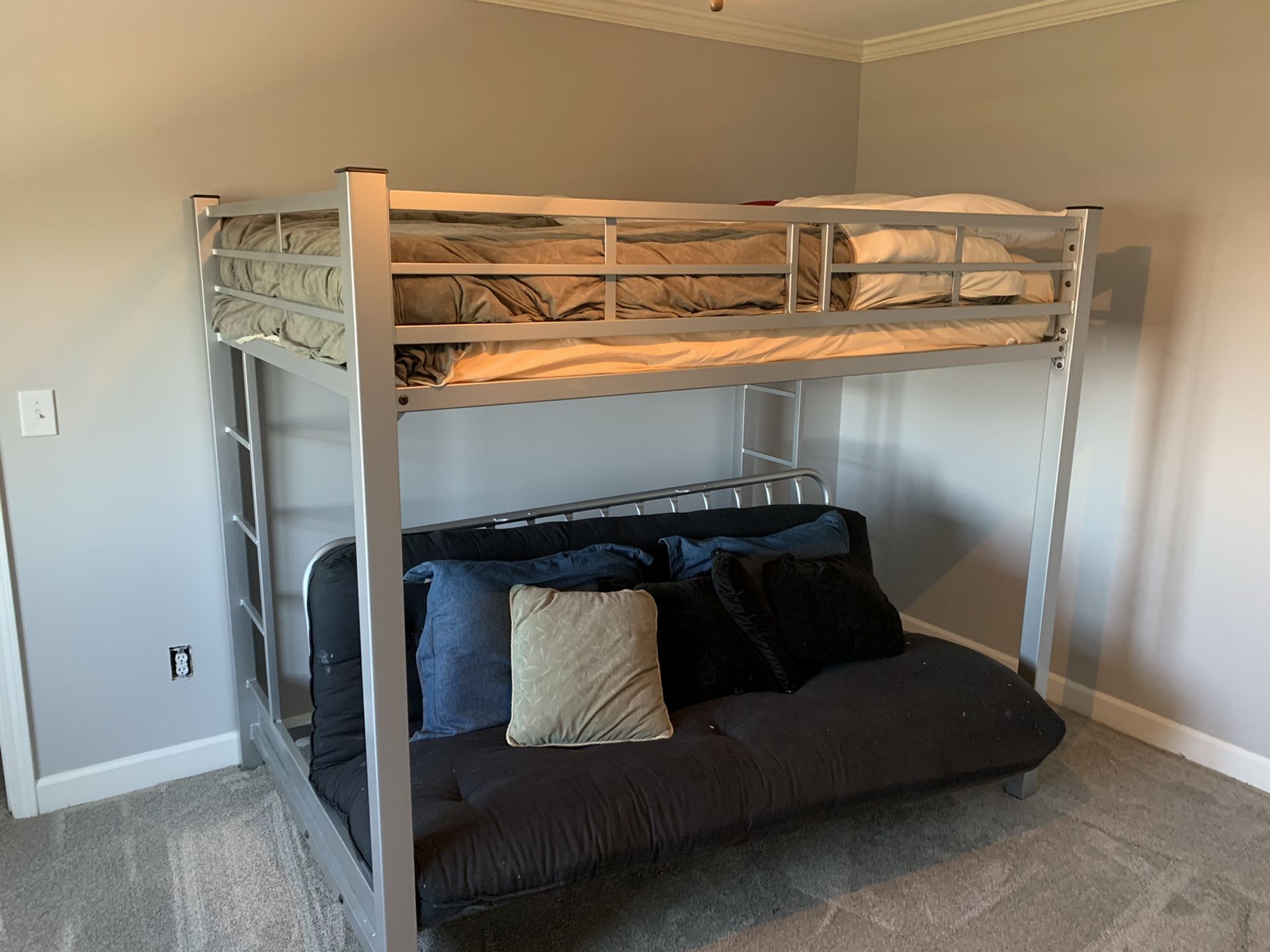 Steel bunk bed / futon combo. Mattresses included