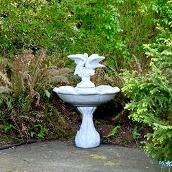 Large Love Bird and Roses Fountain with Birdbath and Baluster Base in Concrete 46" high x 33" across