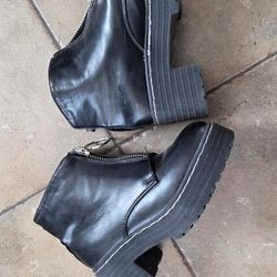  7 Zoe black faux leather chunky platform ankle boots