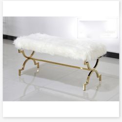 White Faux Fur Accent Bench