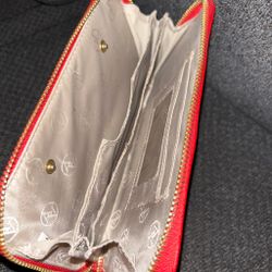 Red Zip-Around Wallet with Gold Hardware