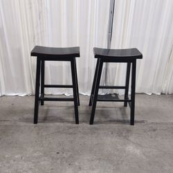 Pair of Hovis Black Wood Bar Stool with Brown Edge
