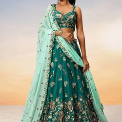 Green Georgette Embroidered Sequins Lehenga