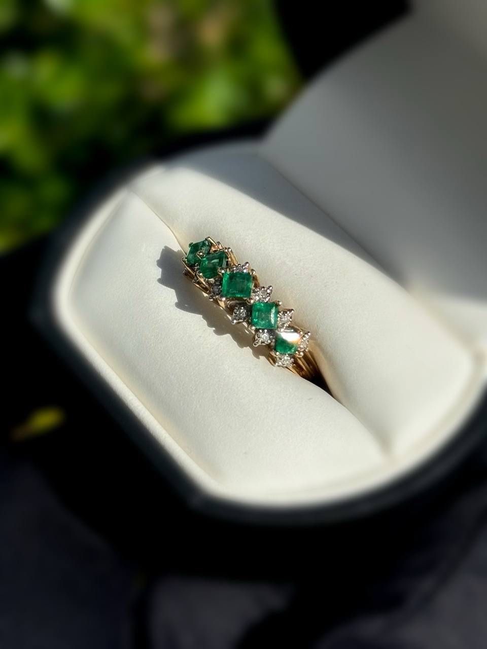 Jewelry 10k solid yellow gold diamond malachite 3.1 CTW ring sz 7.5