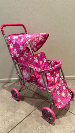 Pink Floral Double Doll Stroller