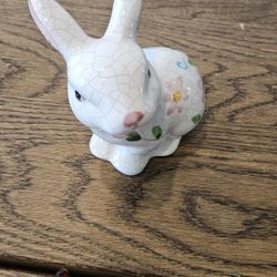 K's Collection Ceramic Bunny Figurine – Hand-Painted Crackle Finish with Floral Accents


