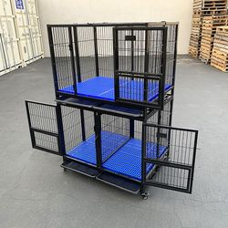 (NEW) $370 (Set of 2) Stackable Dog Cage 41x31x65” Heavy Duty Kennel w/ Plastic Tray 