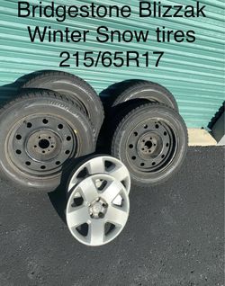 Used - Like New Bridgestone Blizzak WS80 215/65 R17 Snow Tires (Used For 1 Season Only) With Rims and hub cap  5x115 bolt pattern