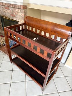 Wood Baby Changing Table with Storage Shelves | Cherry Finish Nursery Furniture