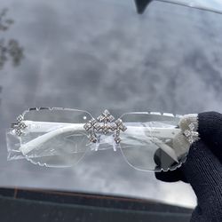 Unisex Clear glasses with rhinestone detailing with uv400 protection #bling #rave #festival