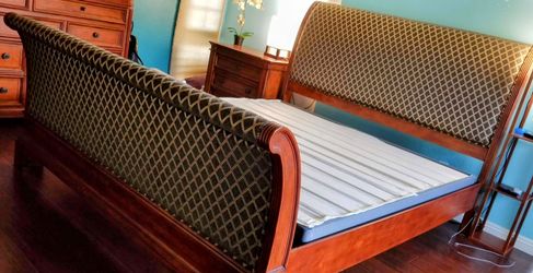 Cal King Bed With Dresser, Side Table, And Mattress