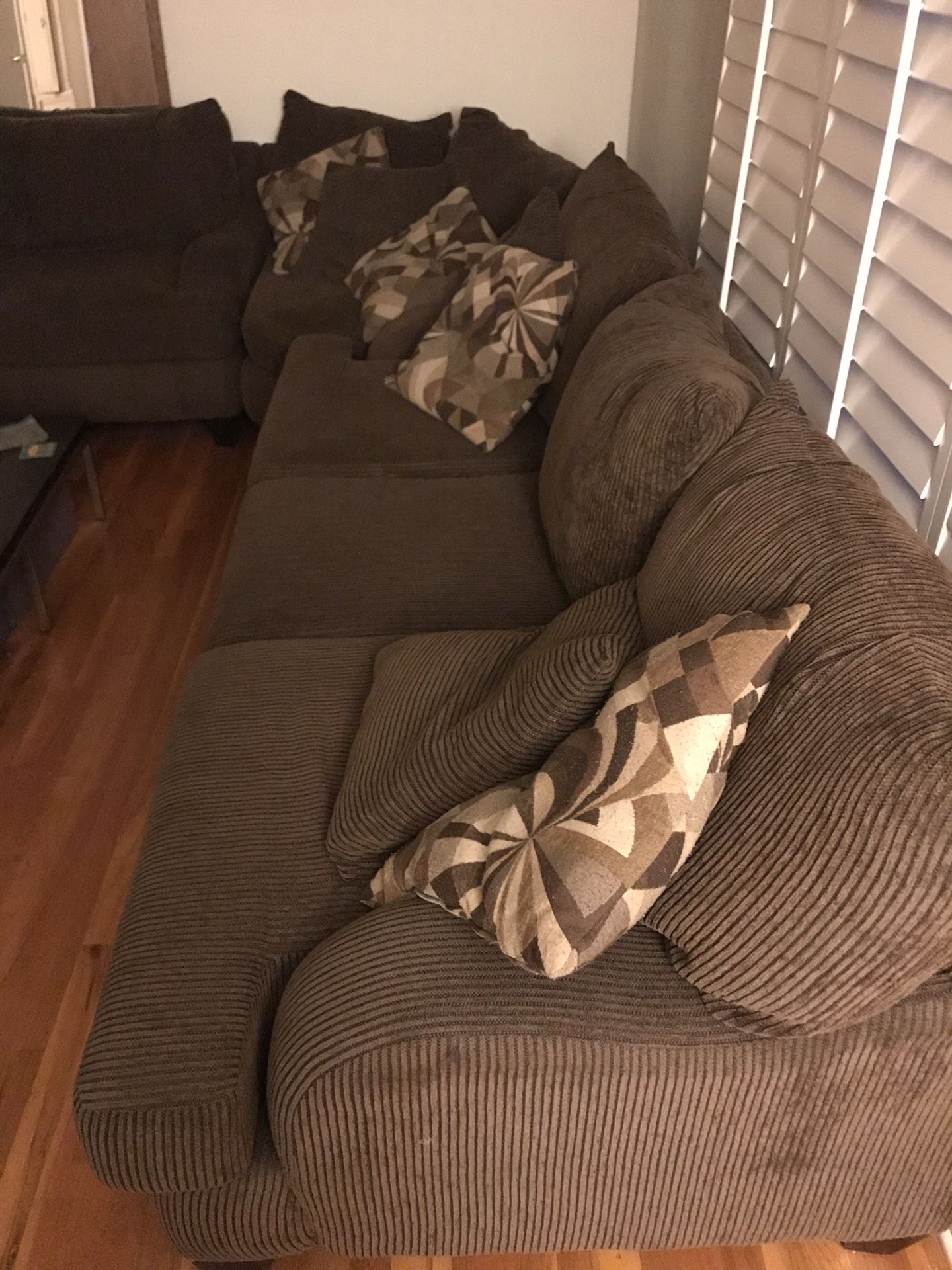 Brown 3 piece L-shaped couch