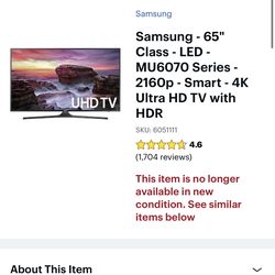 Samsung - 65" Class - LED - MU6070 Series - 2160p - Smart - 4K Ultra HD TV with HDR