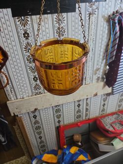 Amber Glass Hanging Planter with Chain
