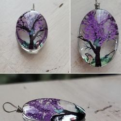 New beautiful dried pressed purple flowers butterfly necklace pendant approximately 1.5" SHIPPING AVAILABLE 