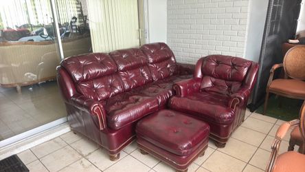 Burgundy leather sofa bed chair and automun