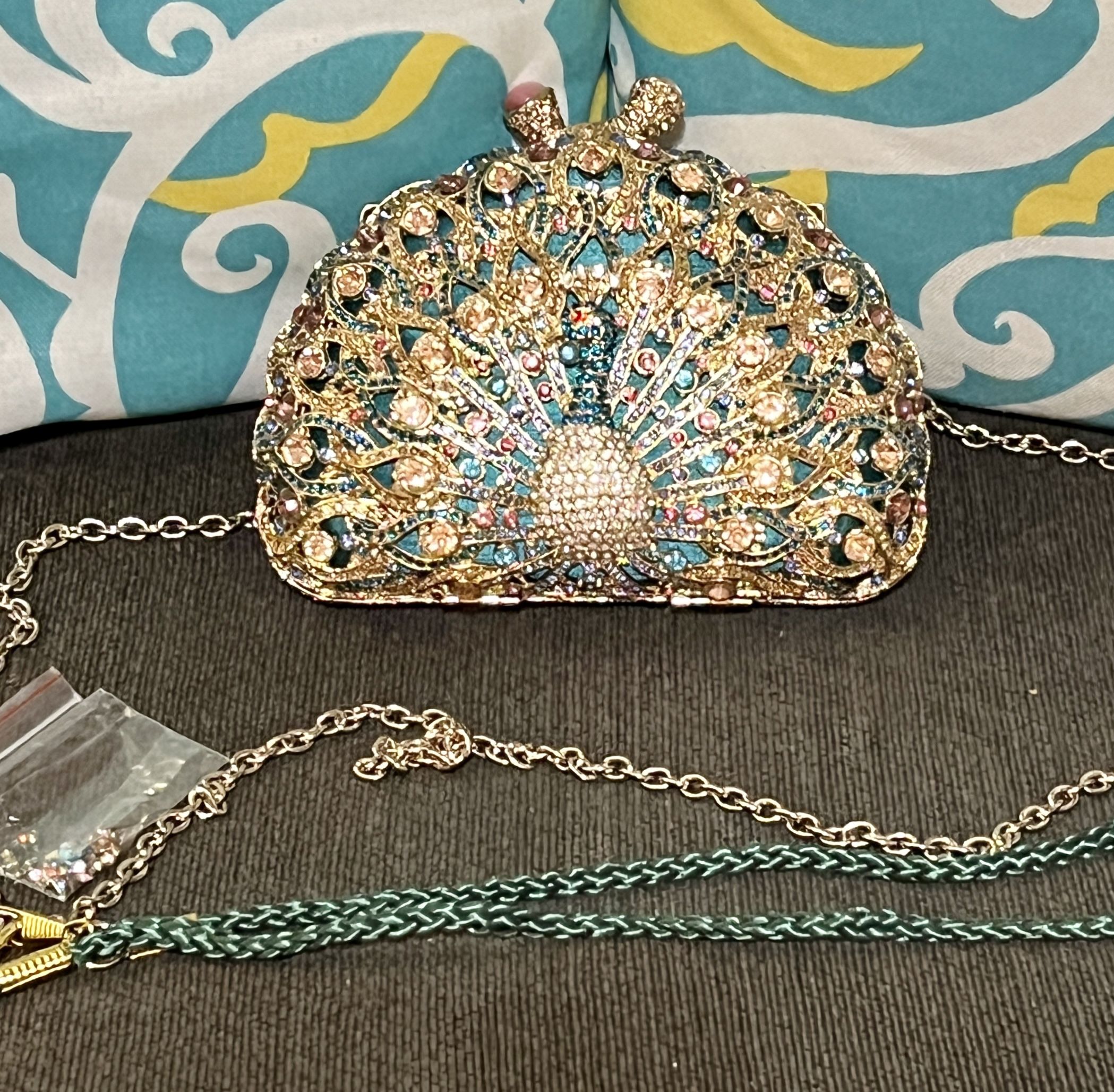 Peacock Crystal & Rhinestone Ornate Bag/Clutch