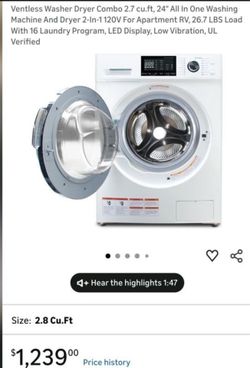 Ventless Washer Dryer Combo 2.7 cu.ft, 24" All In One Washing Machine And Dryer 2-In-1 120V For Apartment RV, 26.7 LBS Load With 16 Laundry Program, L