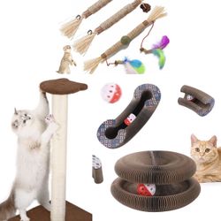 Cat tree cat climbing frame with sisal rope and toy set