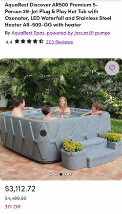 AquaRest Discover AR500 Premium 5-Person 29-Jet Plug & Play Hot Tub with Ozonator, LED Waterfall and Stainless Steel Heater AR-500-GG with heater