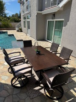 7 Piece Brown Wicker Patio Dining Set