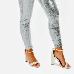 Silver Sequin High-waisted Leggings New $10