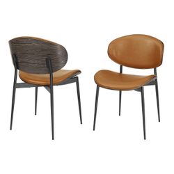 New Chairs (2) With Brown PU Leather And Metal Legs