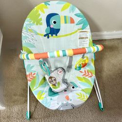Bright Starts Baby Bouncer Soothing Vibrations Infant Seat - Removable -Toy Bar