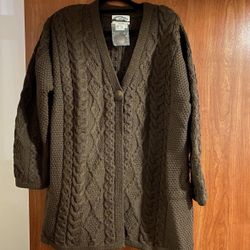 Aran Craft; Irish Cable Knit Long Sleeved Long Cardigan Sweater XXL (22-24) 
