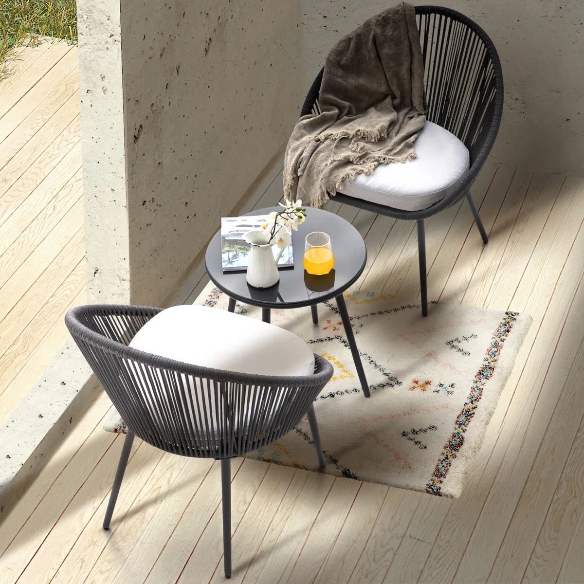 3 Piece Patio Bistro Set - 2 Chairs And Table