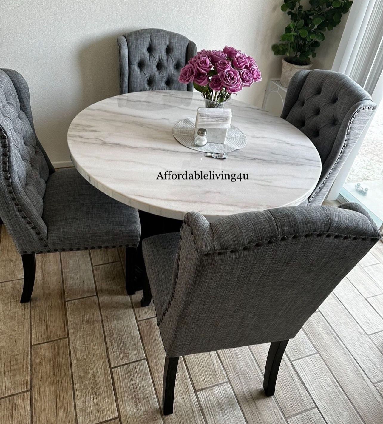 5 Pc Genuine Marble Dining Table Set Brand New In Box