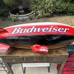 Budweiser Blimp Pool Table Light. Bottom is cracked but can be glued together. A piece broke off but can easily be glued back on.