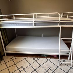 Twin over Twin Low Profile Bunk Bed Frame and Both Mattresses 