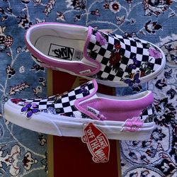 Vans classic floral checkerboard slip on canvas